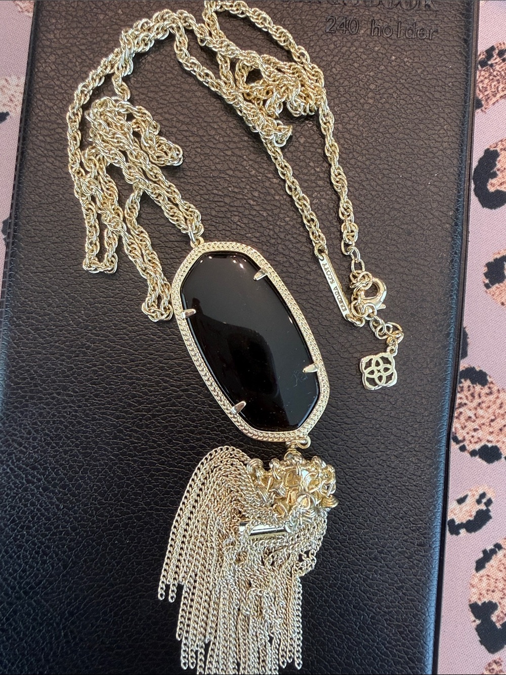 Authentic Kendra Scott Gold Necklace with Black Pendant and Tassel